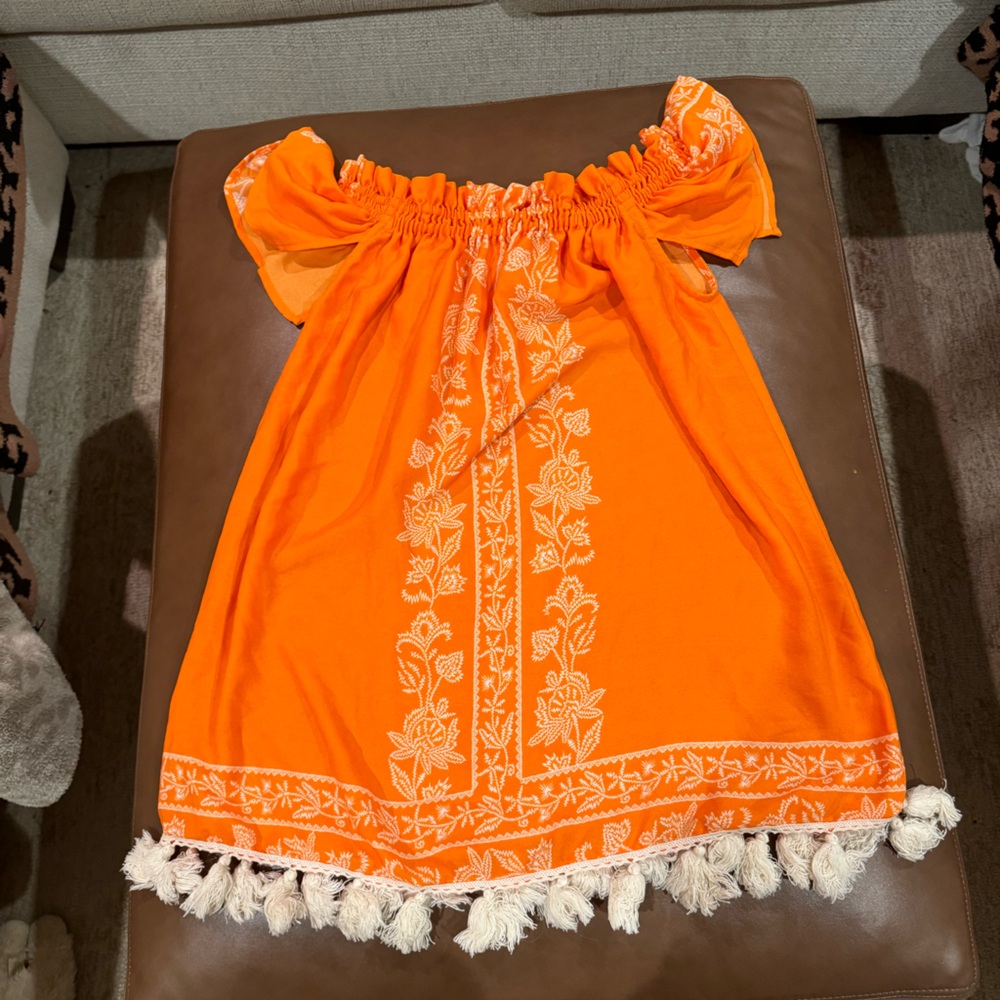 Show me your mumu Woodstock Orange peasant tassel Top S - Picture 2 of 6
